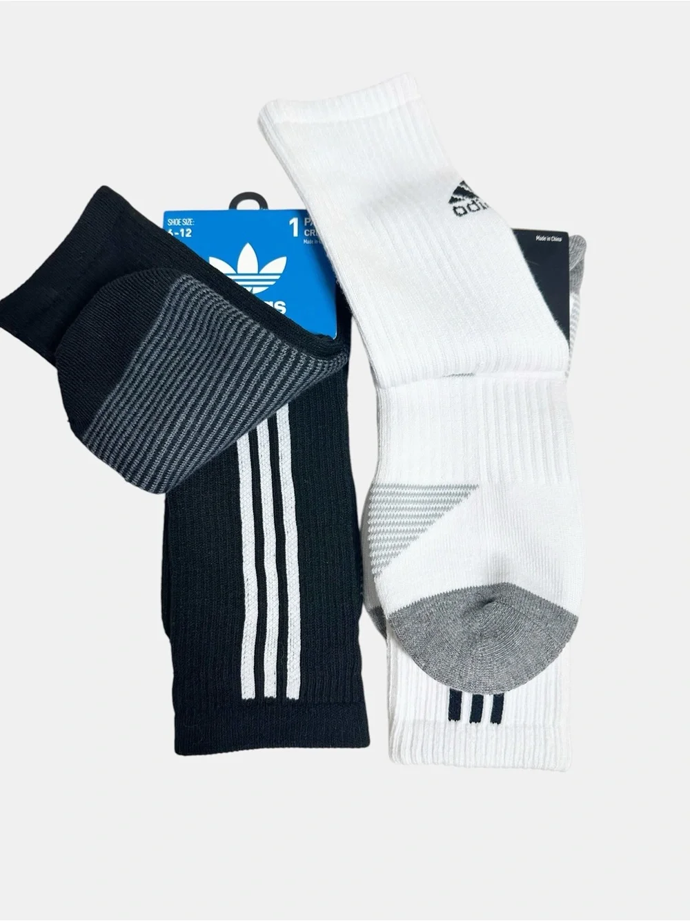 Adidas Crew Athletic Socks Black & White Gray & White 2 Pairs